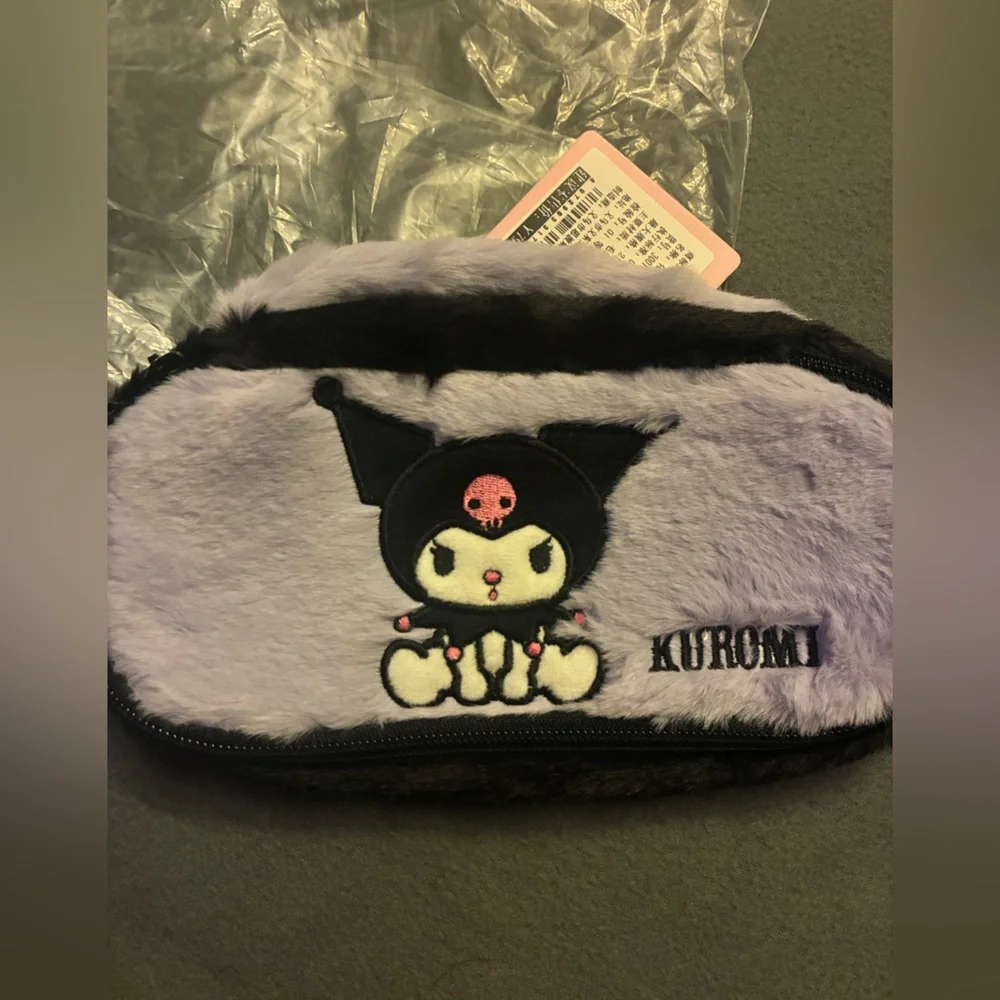 NWT Kawaii Sanrio Kuromi Plush Fuzzy Pencil Pouch
